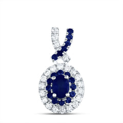 14K White Gold 1/8 CTW-Natural Diamond 1/10 CTW-Rd-Bs, 4X3MM-Ov-Bs, Natural Gemstone Oval Pendant 0.73 Gram