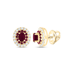 14K Yellow Gold 1/4 CTW-Natural Diamond 1/10 CTW-Rd-Ru, 4X3MM-Ov-Ru, Natural Gemstone Oval Stud Earring 1.39 Gram
