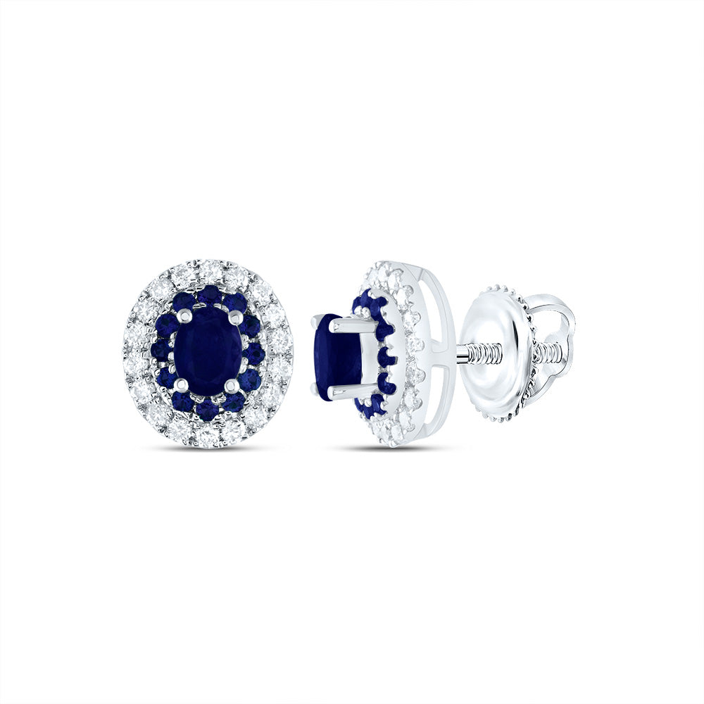 14K White Gold 1/4 CTW-Natural Diamond 1/8 CTW-Rd-Bs, 4X3MM-Ov-Bs, Natural Gemstone Oval Stud Earring 1.38 Gram