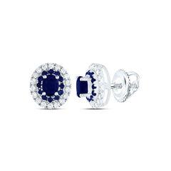 14K White Gold 1/4 CTW-Natural Diamond 1/8 CTW-Rd-Bs, 4X3MM-Ov-Bs, Natural Gemstone Oval Stud Earring 1.38 Gram