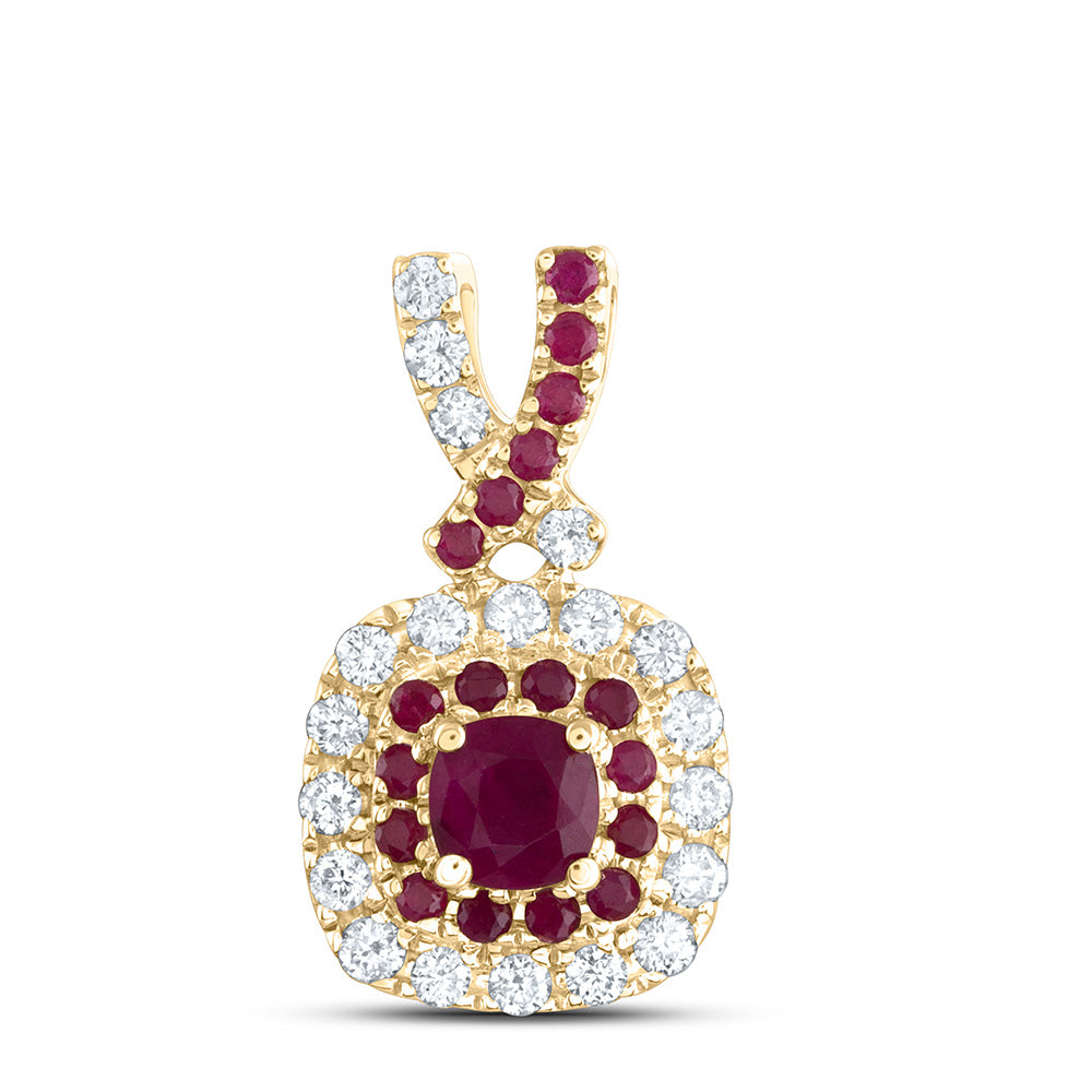 14K Yellow Gold 1/8 CTW-Natural Diamond 1/12 CTW-Rd-Ru, 3MM-Cu-Ru, Natural Gemstone Cushion Pendant 0.67 Gram