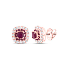 14K Rose Gold 1/5 CTW-Natural Diamond 1/8 CTW-Rd-Ru, 3MM-Cu-Ru, Natural Gemstone Cushion Stud Earring 1.32 Gram