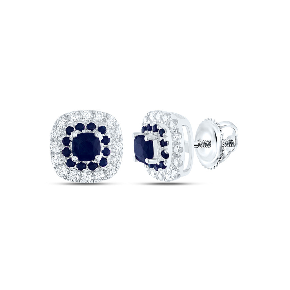 14K White Gold 1/5 CTW-Natural Diamond 1/6 CTW-Rd-Bs, 3MM-Cu-Bs, Natural Gemstone Cushion Stud Earring 1.37 Gram