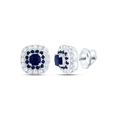 14K White Gold 1/5 CTW-Natural Diamond 1/6 CTW-Rd-Bs, 3MM-Cu-Bs, Natural Gemstone Cushion Stud Earring 1.37 Gram
