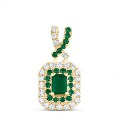 14K Yellow Gold 1/6 CTW-Natural Diamond 1/10 CTW-Rd-Em, 4X3MM-Em-Em, Natural Gemstone Emerald Pendant 0.71 Gram
