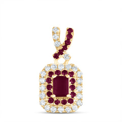 14K Yellow Gold 1/6 CTW-Natural Diamond 1/10 CTW-Rd-Ru, 4X3MM-Em-Ru, Natural Gemstone Emerald Pendant 0.73 Gram
