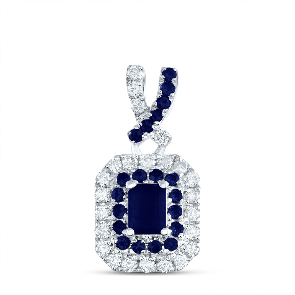 14K White Gold 1/6 CTW-Natural Diamond 1/10 CTW-Rd-Bs, 4X3MM-Em-Bs, Natural Gemstone Emerald Pendant 0.72 Gram
