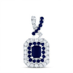 14K White Gold 1/6 CTW-Natural Diamond 1/10 CTW-Rd-Bs, 4X3MM-Em-Bs, Natural Gemstone Emerald Pendant 0.72 Gram