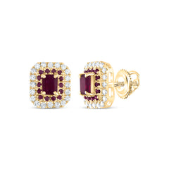 14K Yellow Gold 1/4 CTW-Natural Diamond 1/8 CTW-Rd-Ru, 4X3MM-Em-Ru, Natural Gemstone Emerald Stud Earring 1.49 Gram