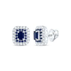 14K White Gold 1/4 CTW-Natural Diamond 1/6 CTW-Rd-Bs, 4X3MM-Em-Bs, Natural Gemstone Emerald Stud Earring 1.51 Gram