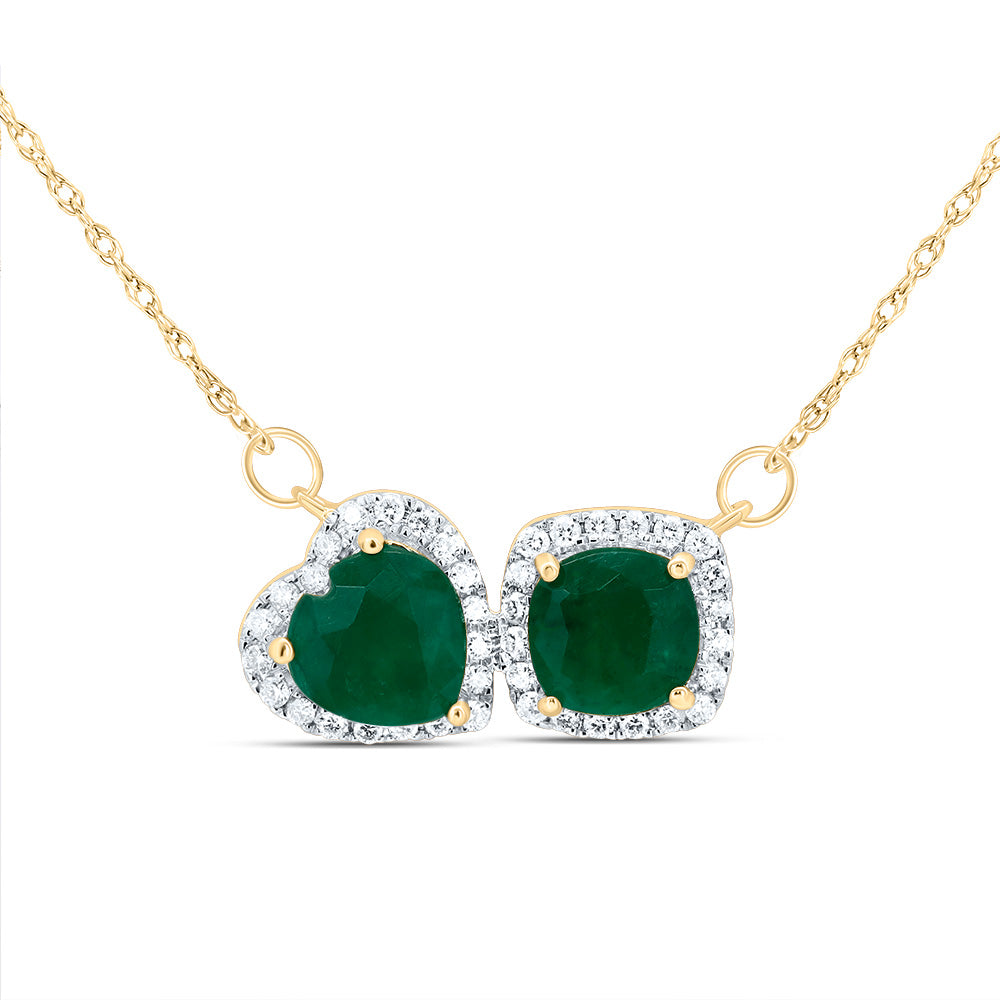 14K Yellow Gold 1/5 CTW-Natural Diamond 6MM Cu-Em, 6.5MM Ht-Em Nat-Gem Necklace(18Inch ) 1.418 Gram