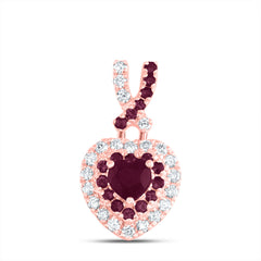 14K Rose Gold 1/8 CTW-Natural Diamond 1/12 CTW-Rd-Ru, 3.5MM-Heart-Ru, Natural Gemstone Heart Pendant 0.69 Gram