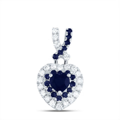 14K White Gold 1/8 CTW-Natural Diamond 1/10 CTW-Rd-Bs, 3.5MM-Heart-Bs, Natural Gemstone Heart Pendant 0.68 Gram