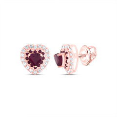 14K Rose Gold 1/5 CTW-Natural Diamond 1/10 CTW-Rd-Ru, 3.5MM-Heart-Ru, Natural Gemstone Heart Stud Earring 1.29 Gram