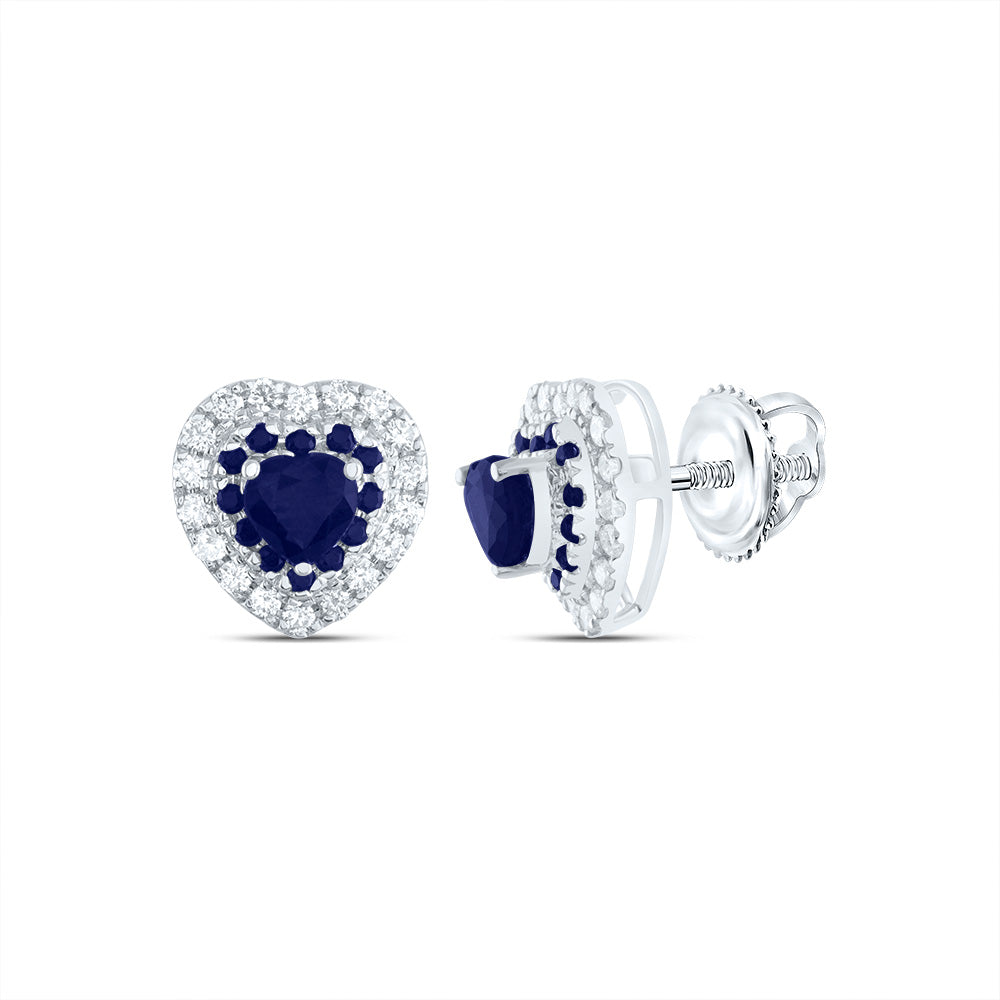 14K White Gold 1/5 CTW-Natural Diamond 1/8 CTW-Rd-Bs, 3.5MM-Heart-Bs, Natural Gemstone Heart Stud Earring 1.3 Gram