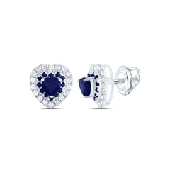 14K White Gold 1/5 CTW-Natural Diamond 1/8 CTW-Rd-Bs, 3.5MM-Heart-Bs, Natural Gemstone Heart Stud Earring 1.3 Gram