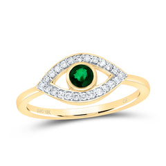 10K Yellow Gold 1/8 CTW-Natural Diamond 3.8MM-Rd-Em, Nat-Gem Evil Eye Ring 2.07 Gram