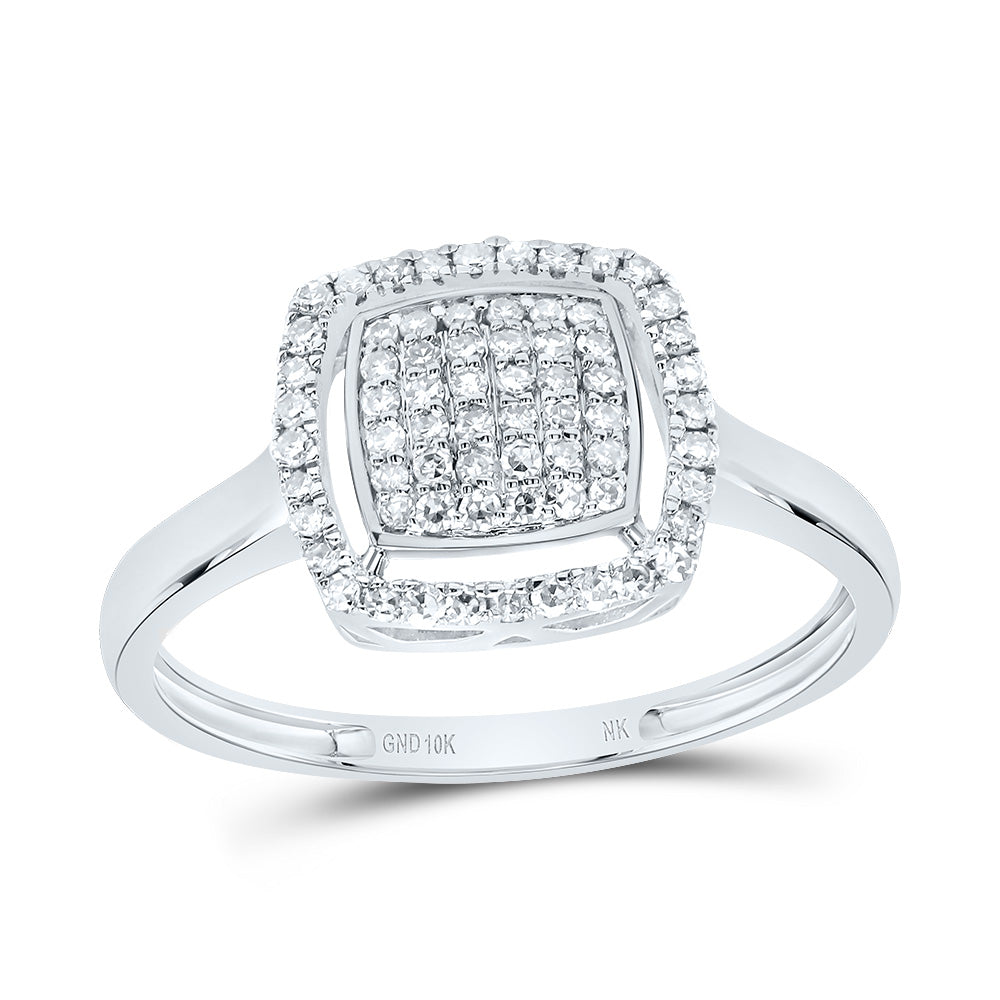 10K White Gold 1/4 CTW-Natural Diamond Fashion Cushion Ring 1.7 Gram