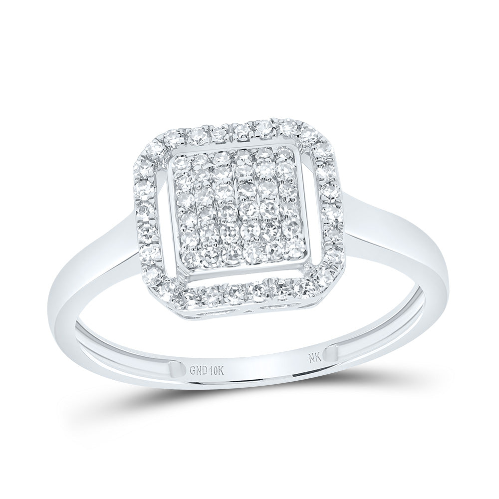 10K White Gold 1/4 CTW-Natural Diamond Fashion Cushion Ring 1.48 Gram