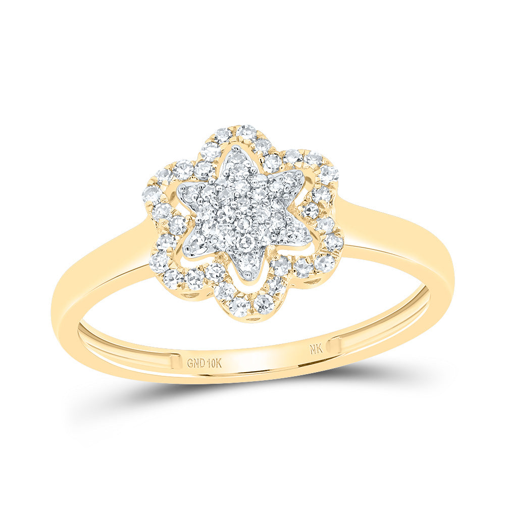 10K Yellow Gold 1/5 CTW-Natural Diamond Fashion Flower Ring 1.48 Gram
