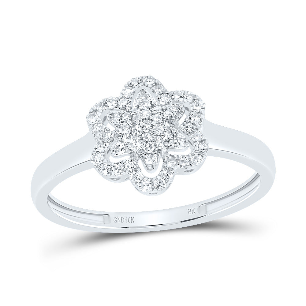 10K White Gold 1/5 CTW-Natural Diamond Fashion Flower Ring 1.56 Gram