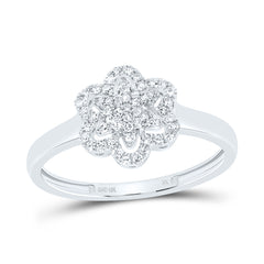 10K White Gold 1/5 CTW-Natural Diamond Fashion Flower Ring 1.56 Gram
