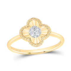 10K Yellow Gold 1/10 CTW-Natural Diamond Fashion Clover Ladies Ring 2.01 Gram