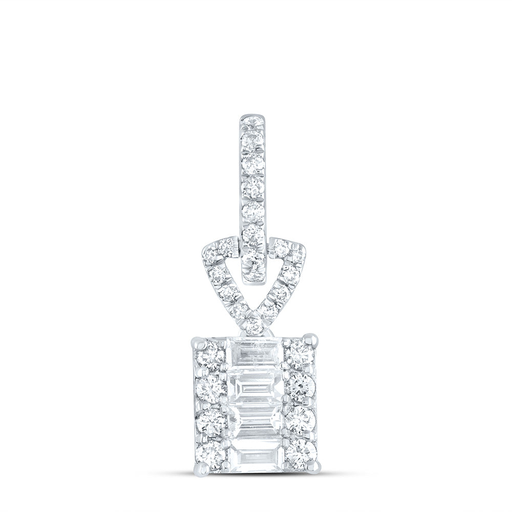 14K White Gold 3/8 CTW-Natural Diamond Fashion Emerald Pendant 0.83 Gram