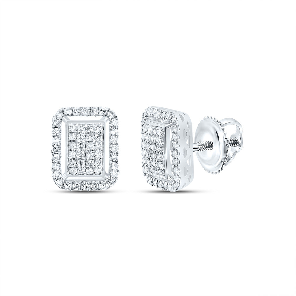 10K White Gold 3/8 CTW-Natural Diamond Fashion Emerald Stud Earring 1.86 Gram
