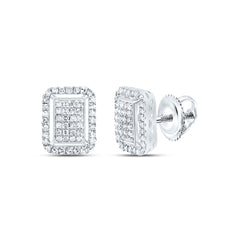 10K White Gold 3/8 CTW-Natural Diamond Fashion Emerald Stud Earring 1.86 Gram