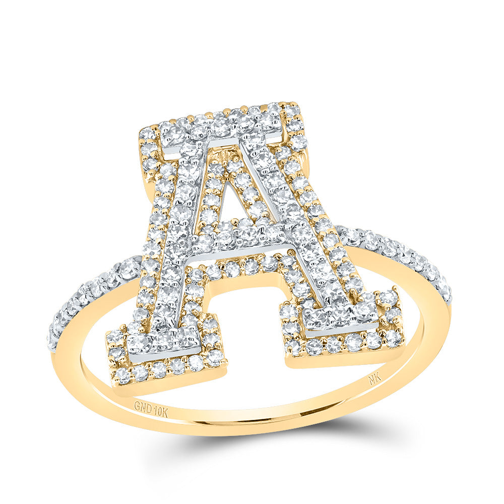 10K Yellow Gold 1/2 CTW-Natural Diamond Fashion Initial "A" Ladies Ring 2.71 Gram