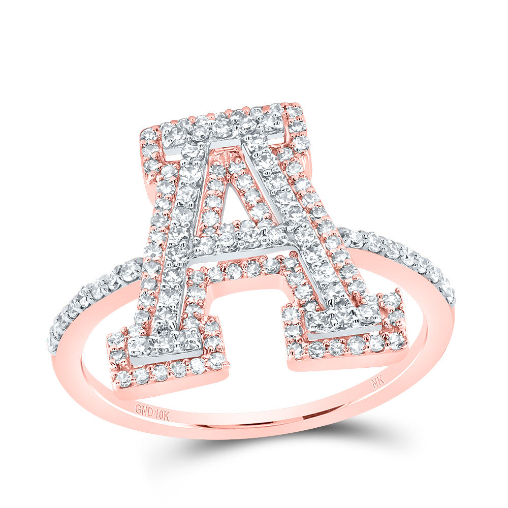 10K Rose Gold 1/2 CTW-Natural Diamond Fashion Initial "A" Ladies Ring 2.76 Gram