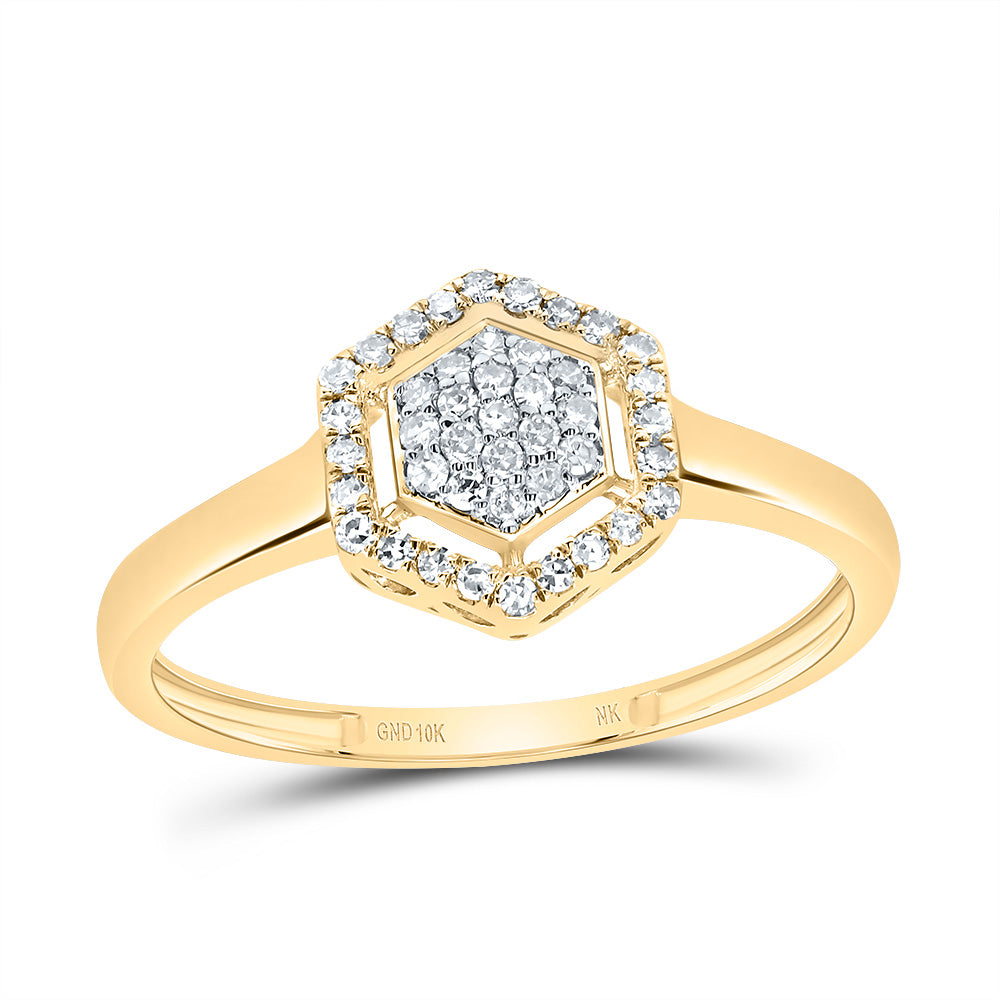 10K Yellow Gold 1/6 CTW-Natural Diamond Fashion Hexagon Ring 1.48 Gram