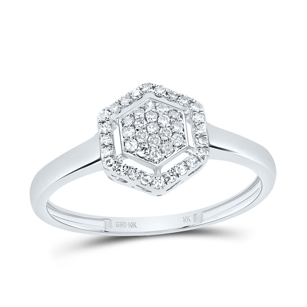 10K White Gold 1/6 CTW-Natural Diamond Fashion Hexagon Ring 1.49 Gram