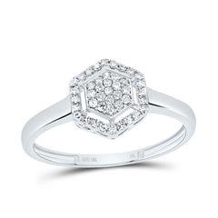 10K White Gold 1/6 CTW-Natural Diamond Fashion Hexagon Ring 1.49 Gram