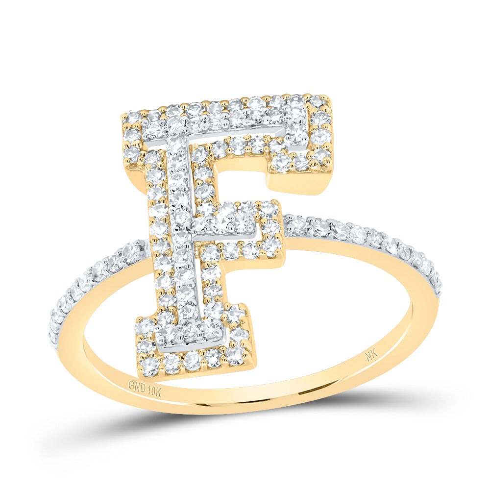 10K Yellow Gold 3/8 CTW-Natural Diamond Fashion Initial "F" Ladies Ring 2.00 Gram