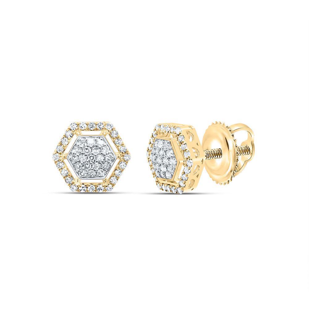 10K Yellow Gold 1/3 CTW-Natural Diamond Fashion Hexagon Stud Earring 1.69 Gram