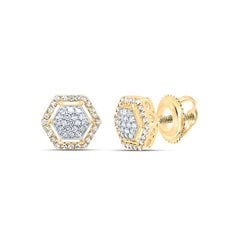 10K Yellow Gold 1/3 CTW-Natural Diamond Fashion Hexagon Stud Earring 1.69 Gram