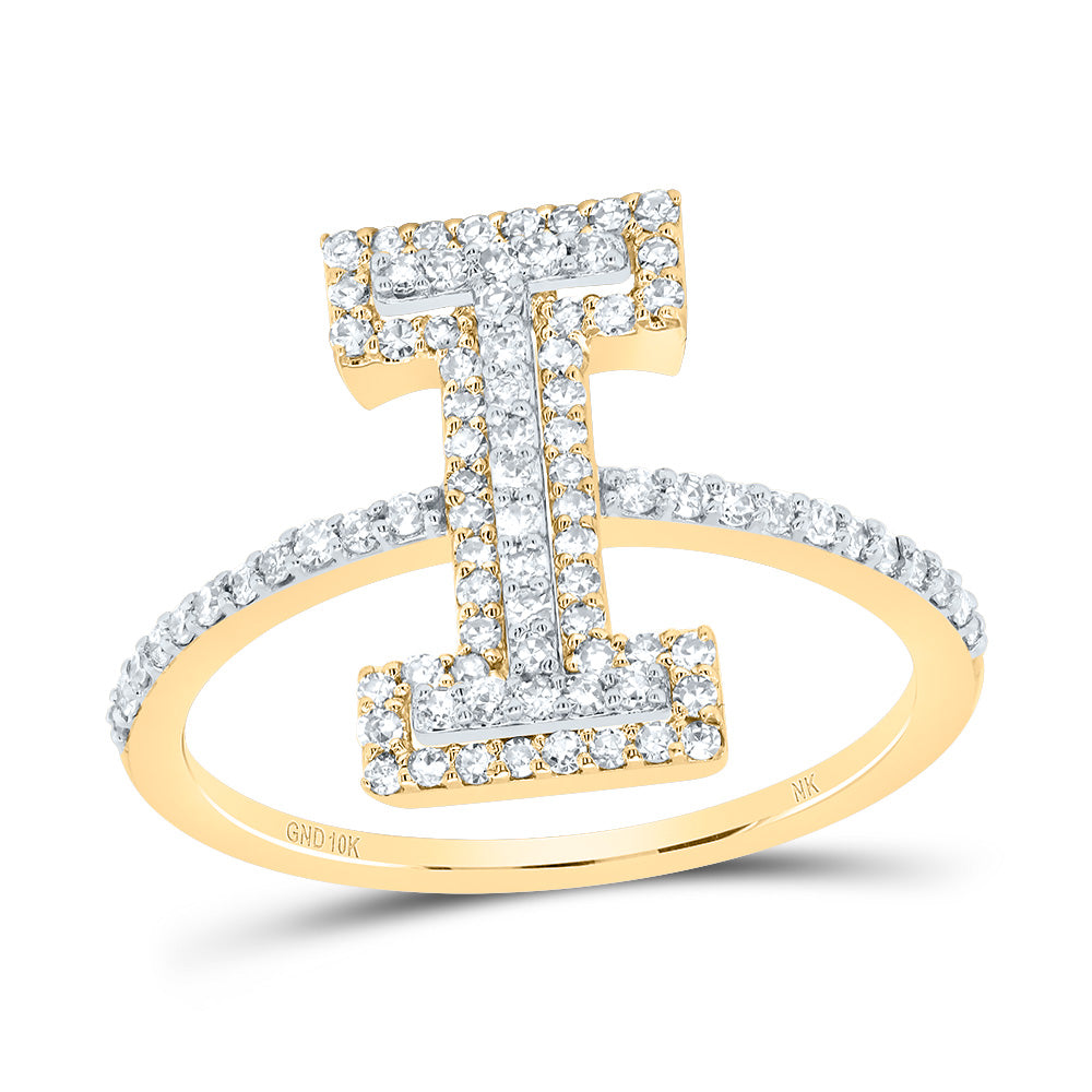 10K Yellow Gold 3/8 CTW-Natural Diamond Fashion Initial "I" Ladies Ring 1.83 Gram