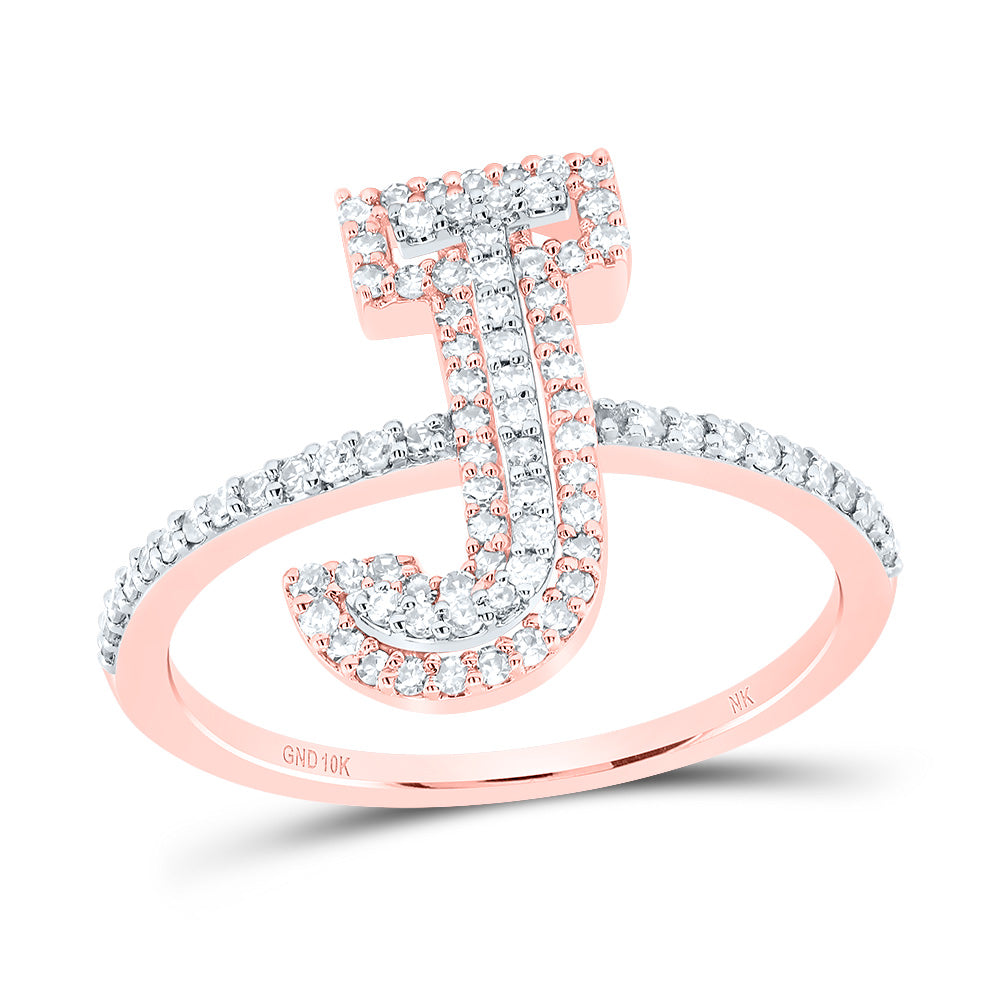 10K Rose Gold 3/8 CTW-Natural Diamond Fashion Initial "J" Ladies Ring 1.76 Gram