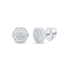 10K White Gold 1/3 CTW-Natural Diamond Fashion Hexagon Stud Earring 1.67 Gram