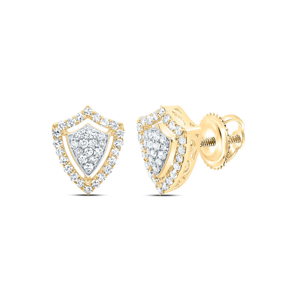 10K Yellow Gold 1/3 CTW-Natural Diamond Fashion Shield Stud Earring 1.35 Gram