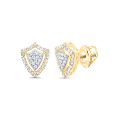 10K Yellow Gold 1/3 CTW-Natural Diamond Fashion Shield Stud Earring 1.35 Gram