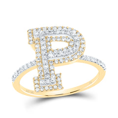 10K Yellow Gold 1/2 CTW-Natural Diamond Fashion Initial "P" Ladies Ring 2.12 Gram