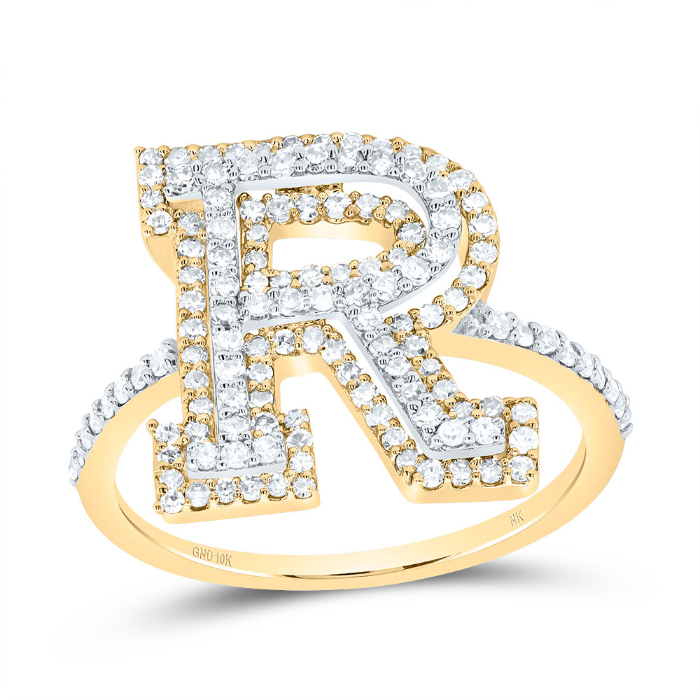 10K Yellow Gold 5/8 CTW-Natural Diamond Fashion Initial "R" Ladies Ring 2.53 Gram