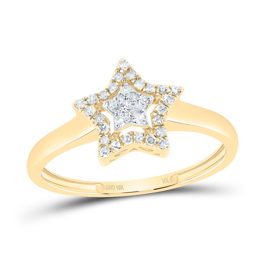 10K Yellow Gold 1/8 CTW-Natural Diamond Fashion Star Ring 1.39 Gram