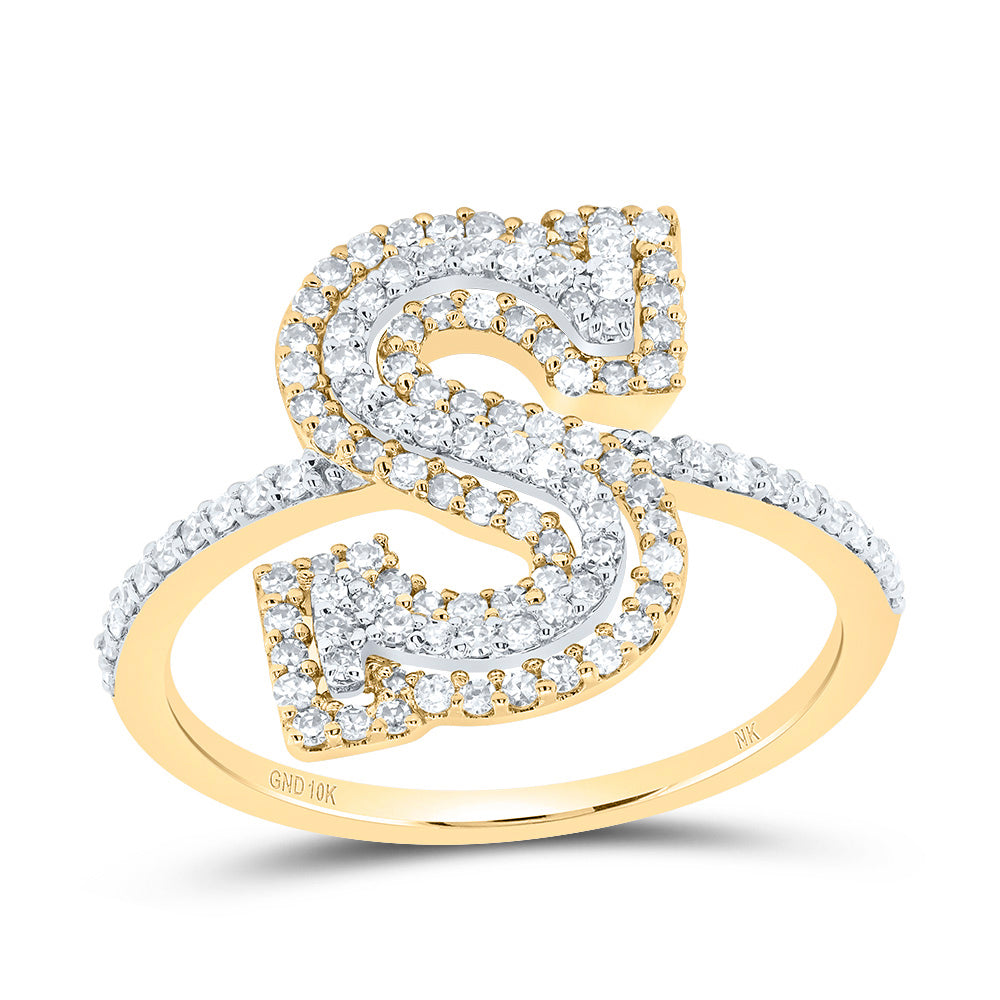 10K Yellow Gold 1/2 CTW-Natural Diamond Fashion Initial "S" Ladies Ring 2.13 Gram