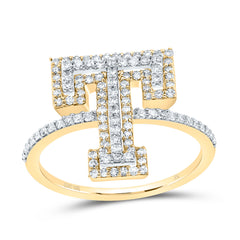 10K Yellow Gold 1/2 CTW-Natural Diamond Fashion Initial "T" Ladies Ring 2.24 Gram