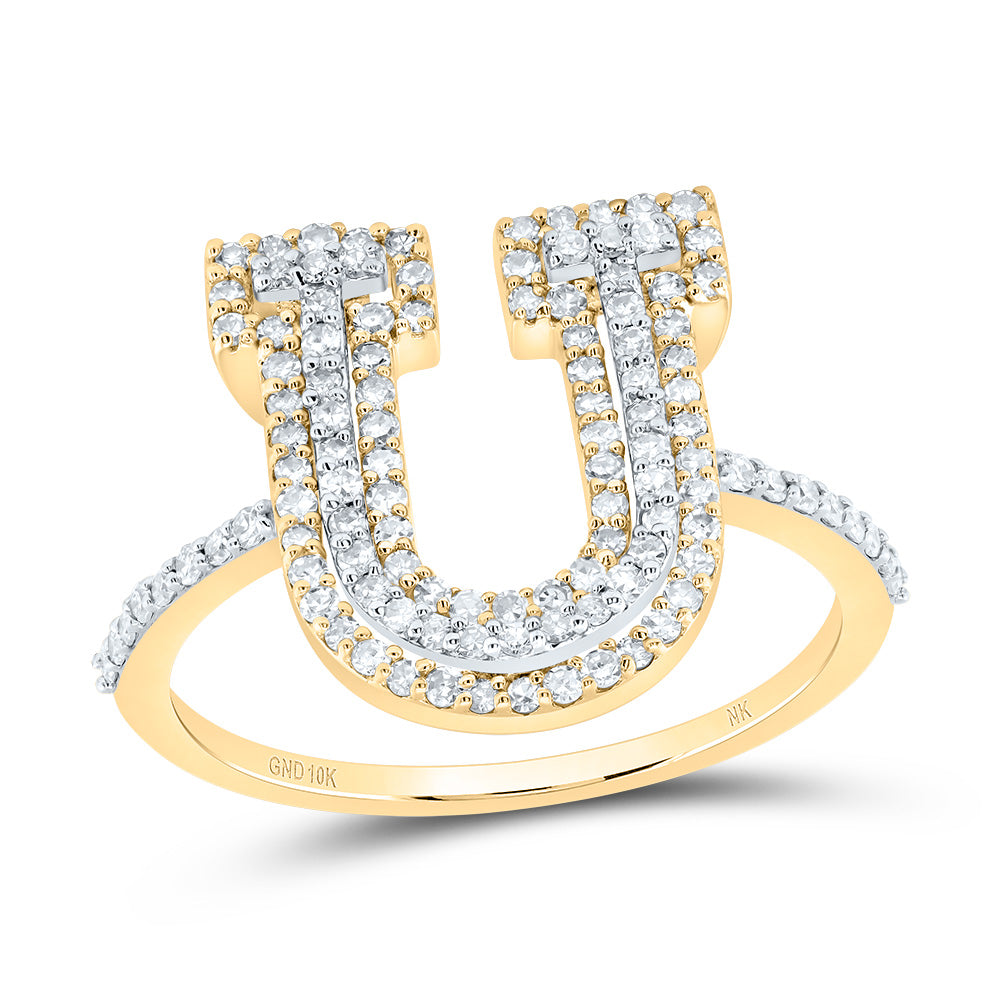 10K Yellow Gold 1/2 CTW-Natural Diamond Fashion Initial "U" Ladies Ring 2.28 Gram