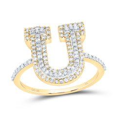 10K Yellow Gold 1/2 CTW-Natural Diamond Fashion Initial "U" Ladies Ring 2.28 Gram